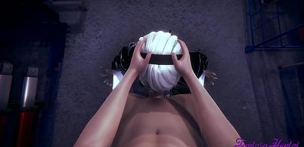  Nier Automata Hentai 3D - 2B Blowjob and Fucked  with cum in her mouth and pussy